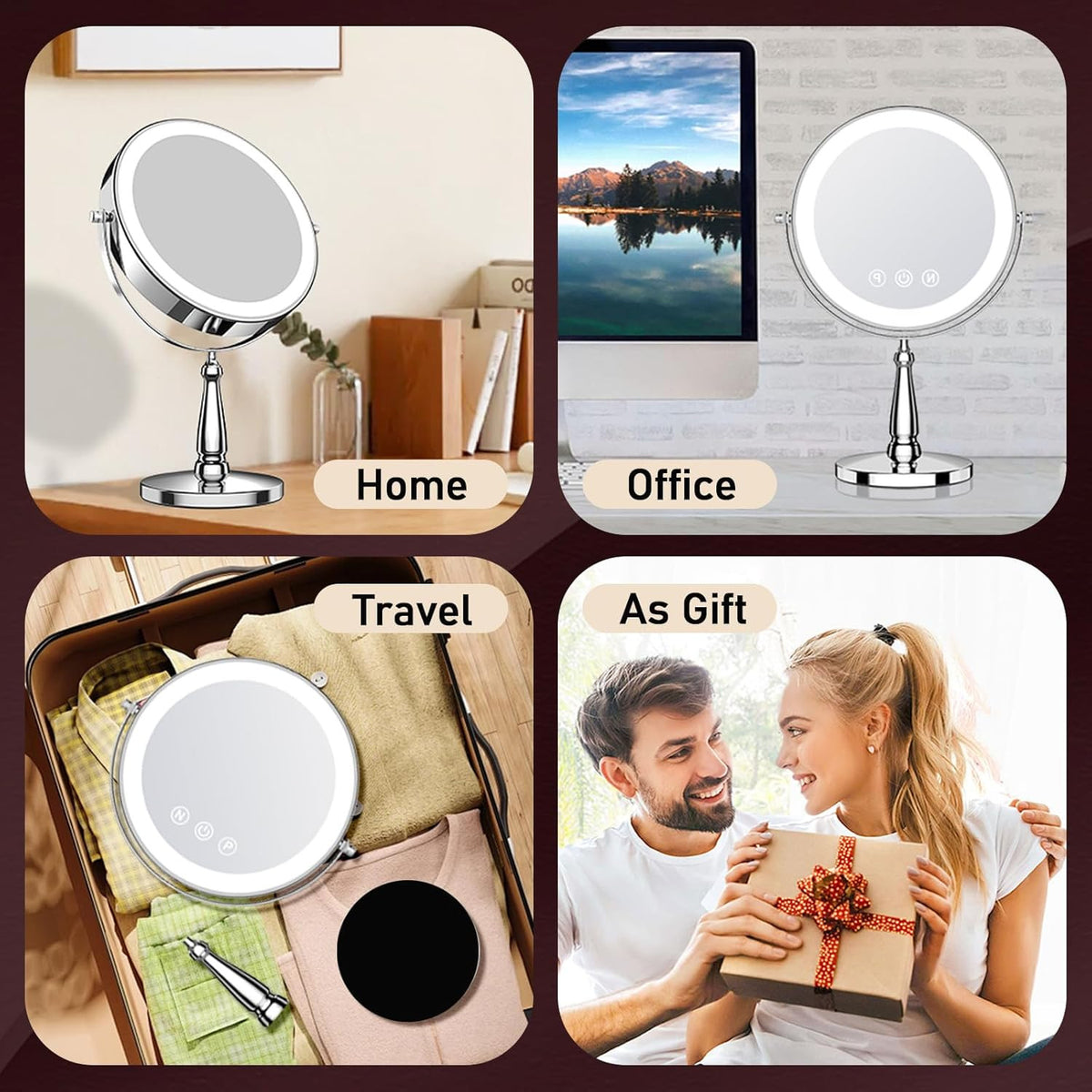 LED Lighted Makeup Mirror with 20X Magnification - Rechargeable, Touch Control, 9-Inch Dual-Sided Vanity Mirror for Women