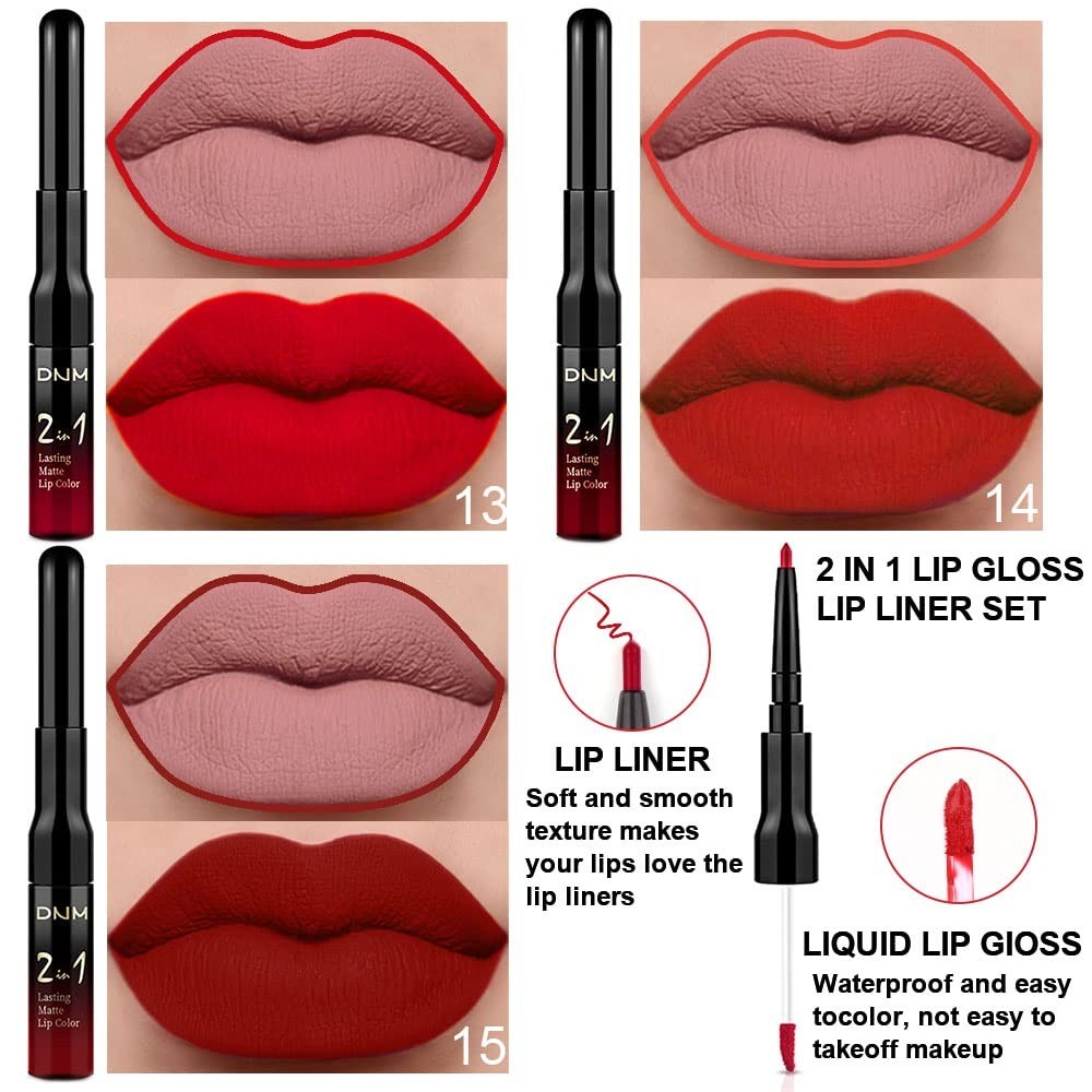 24-Hour Waterproof Lip Set with Lip Liner & Liquid Lipstick - Ruby Red