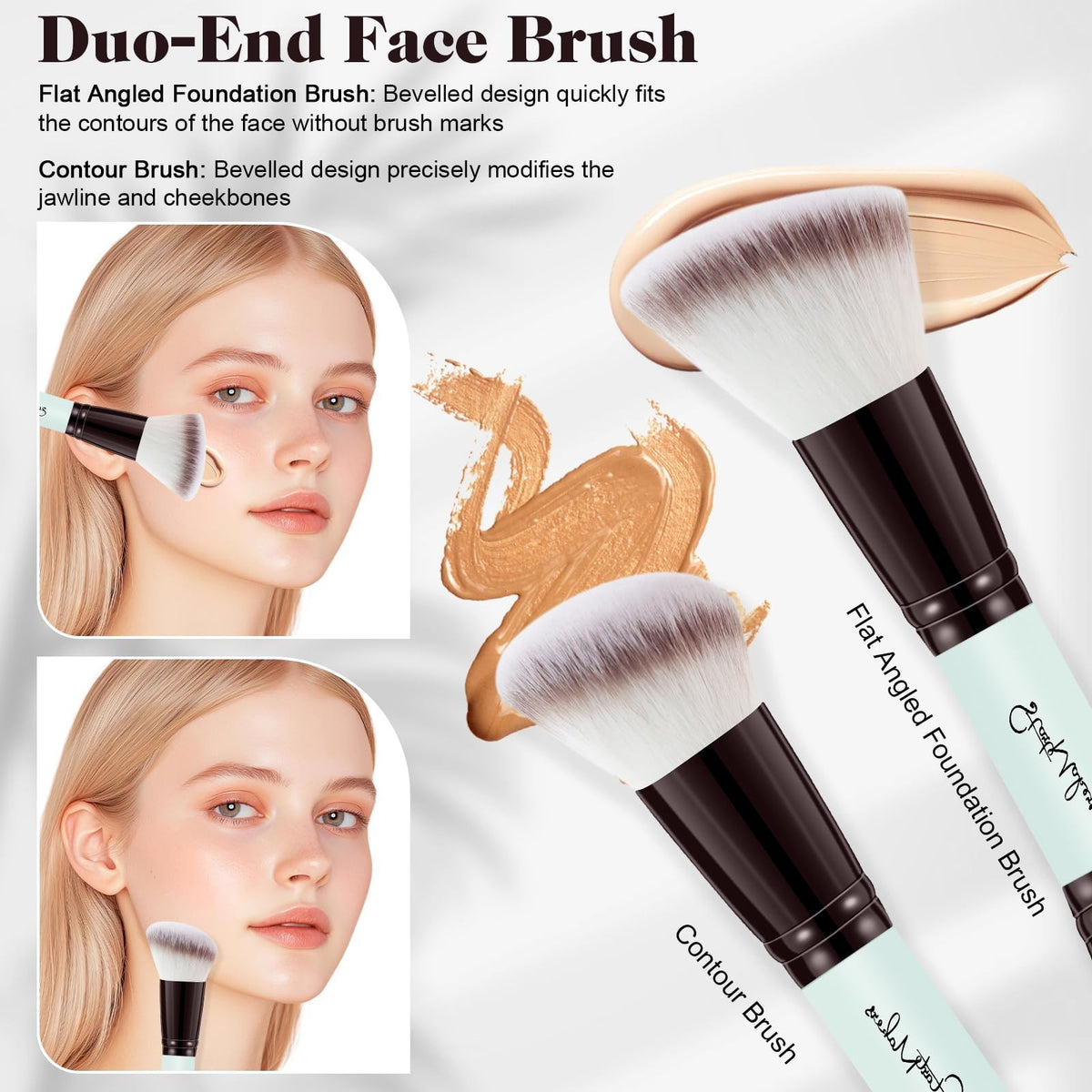 Dual-End Makeup Brush Set - 5 Pcs, Synthetic Bristles, Portable for Foundation, Eyeshadow, Blush