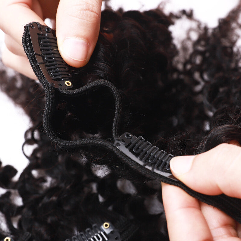 Double Weft Clip-In Afro Kinky Curly Human Hair Extensions Full Head