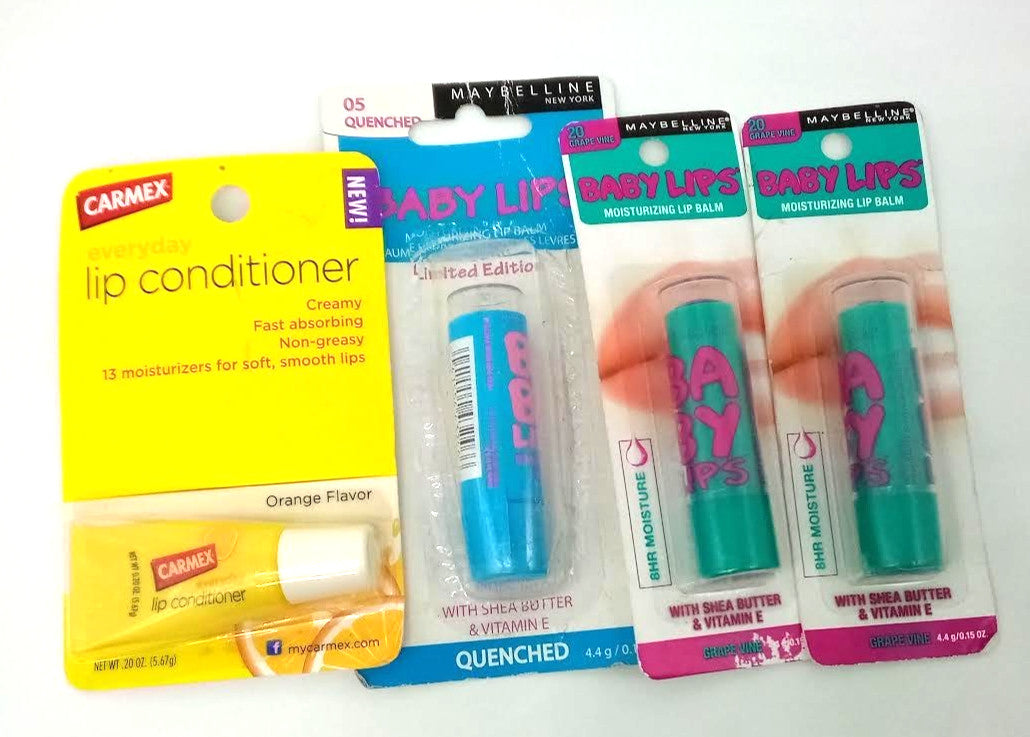 4 Lip Balms Set - Shea Butter & Medicated Lip Treatments for Moisturizing
