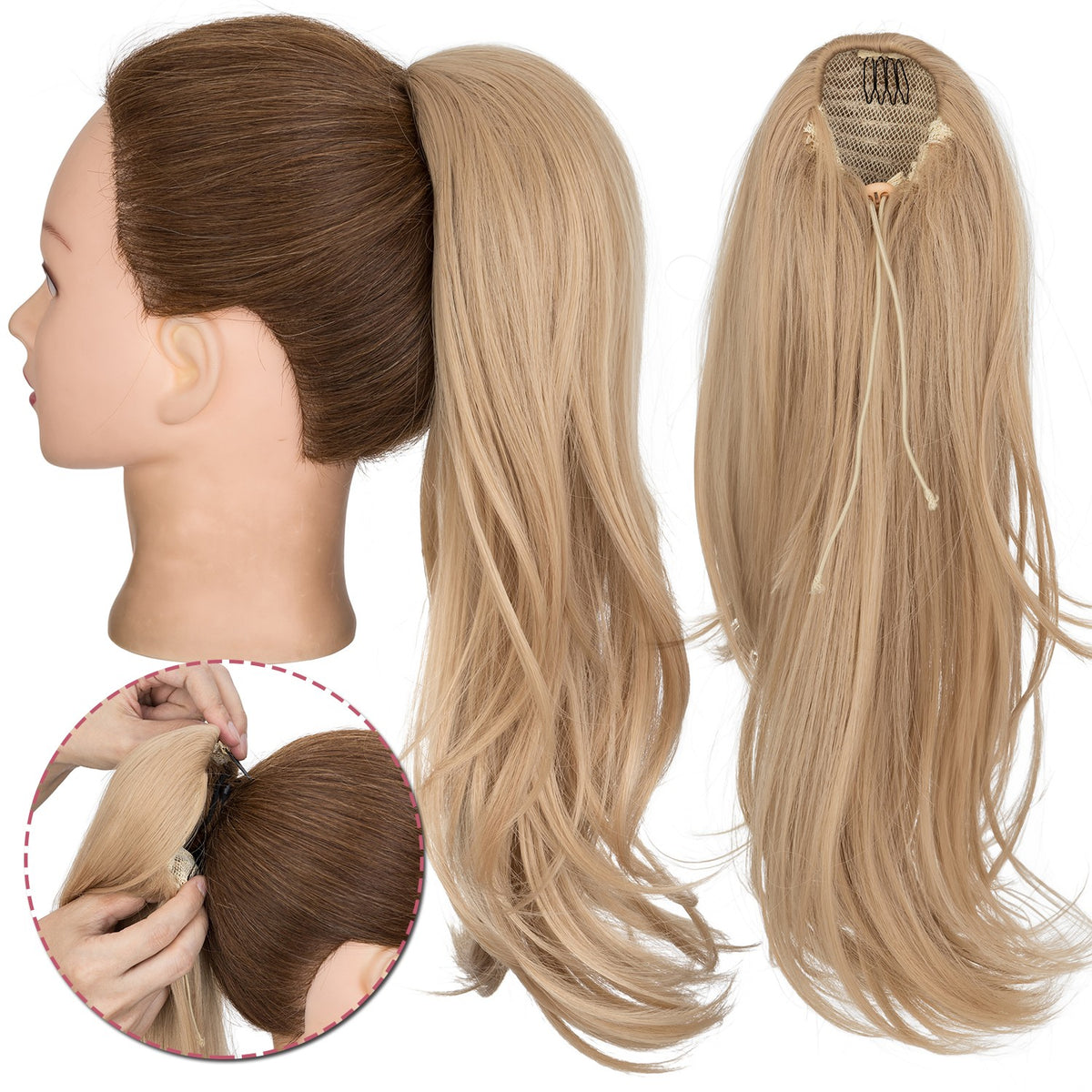 Long Drawstring Clip-In Ponytail Extensions - Natural Look Hairpiece