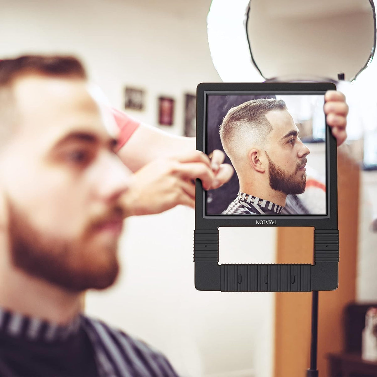 Unbreakable Handheld Mirror with Silicone Handle - Shatterproof 12.2x9 Inch for Salons & Makeup