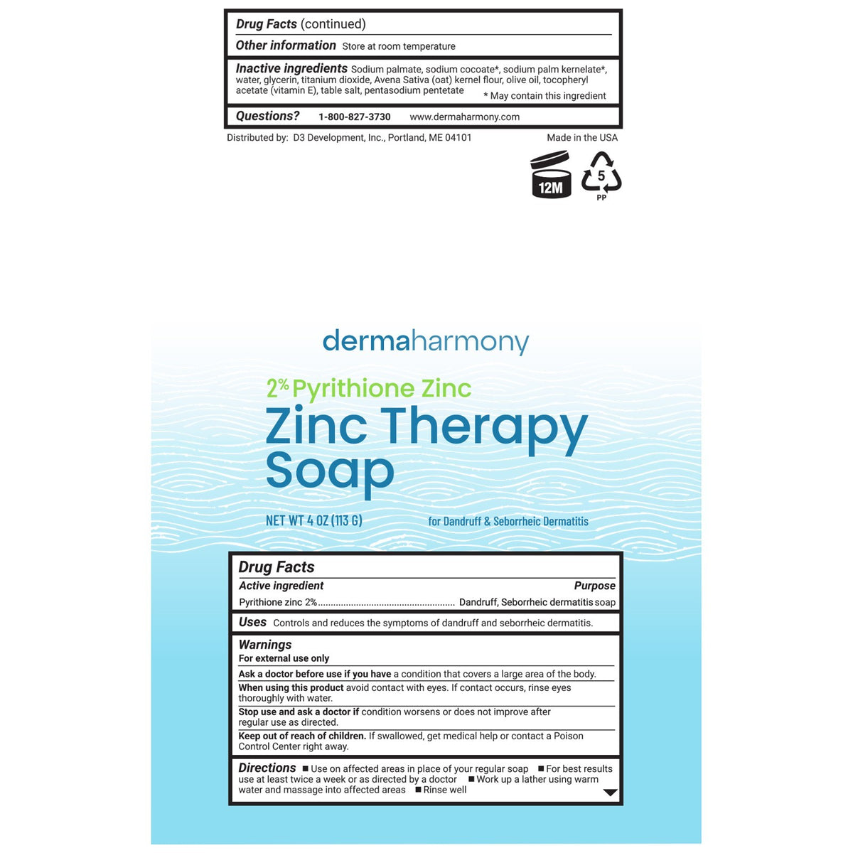 2% Pyrithione Zinc Bar Soap - 3 Pack, 4 oz Each