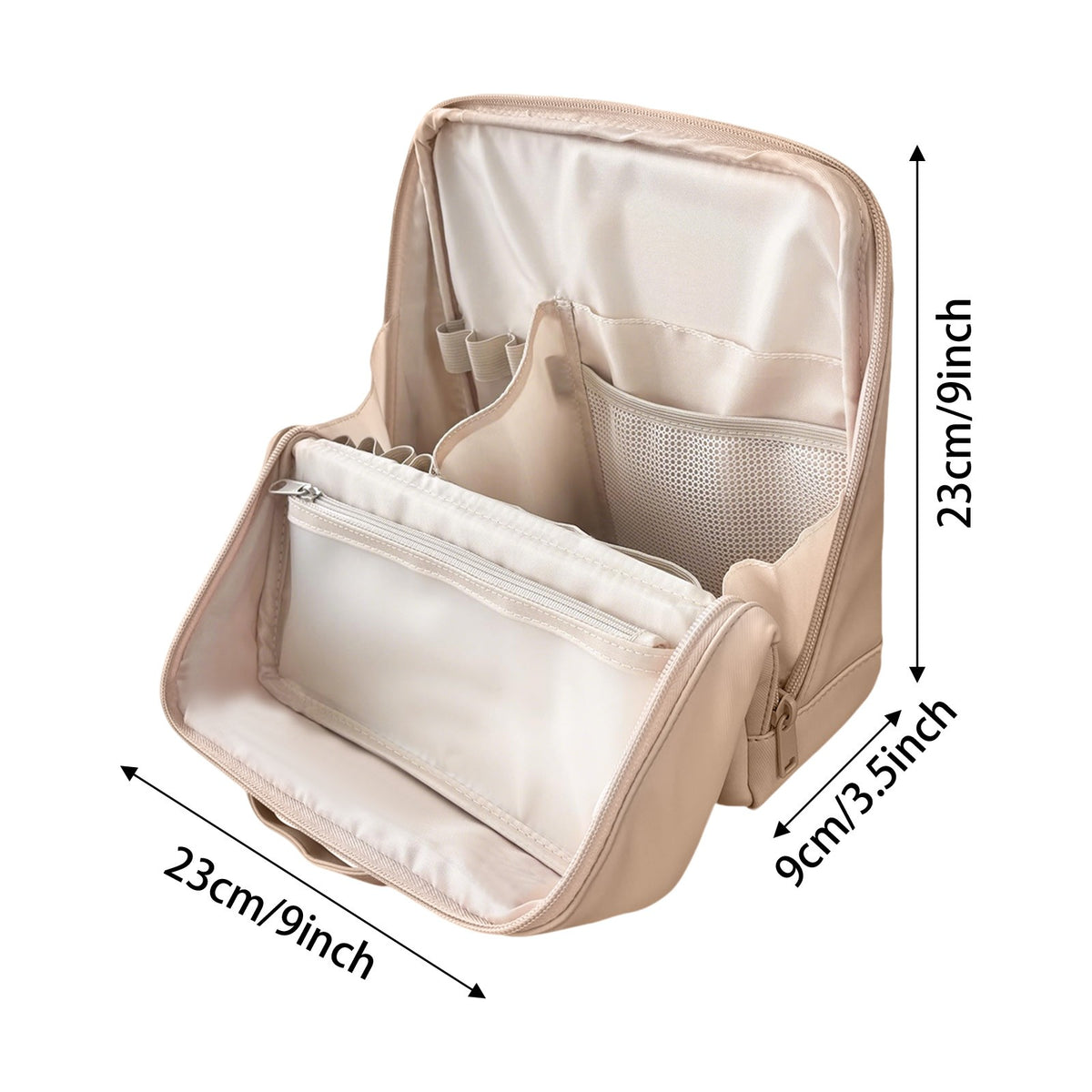 Large Stand-Up PU Cosmetic Bag with Multi-Layered Interior & Handle