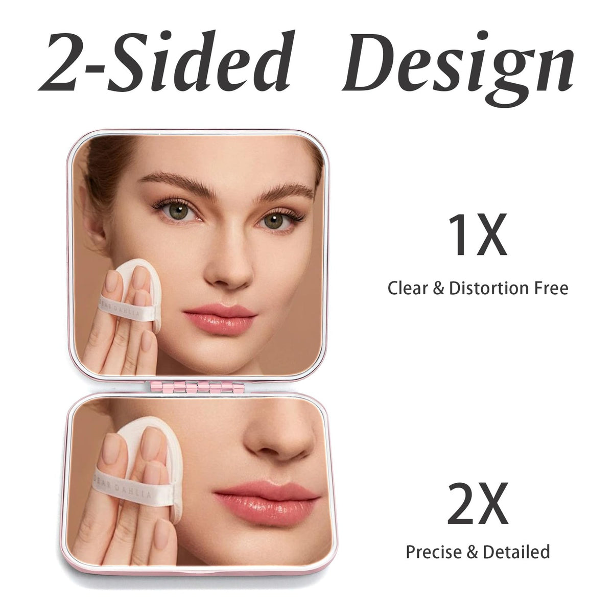 Portable Metal Square Makeup Mirror with 1X/2X Magnification - Rose 2 Pack