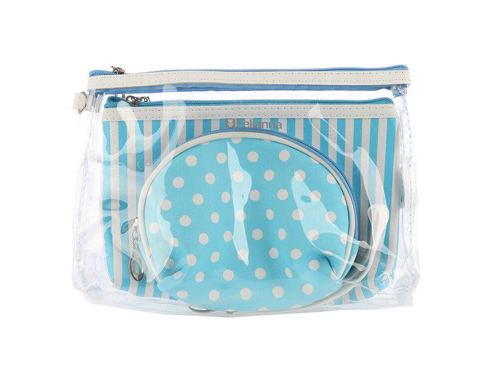 3-Piece Vinyl Makeup Cosmetic Bag Set with Wrist Strap - Travel & Storage