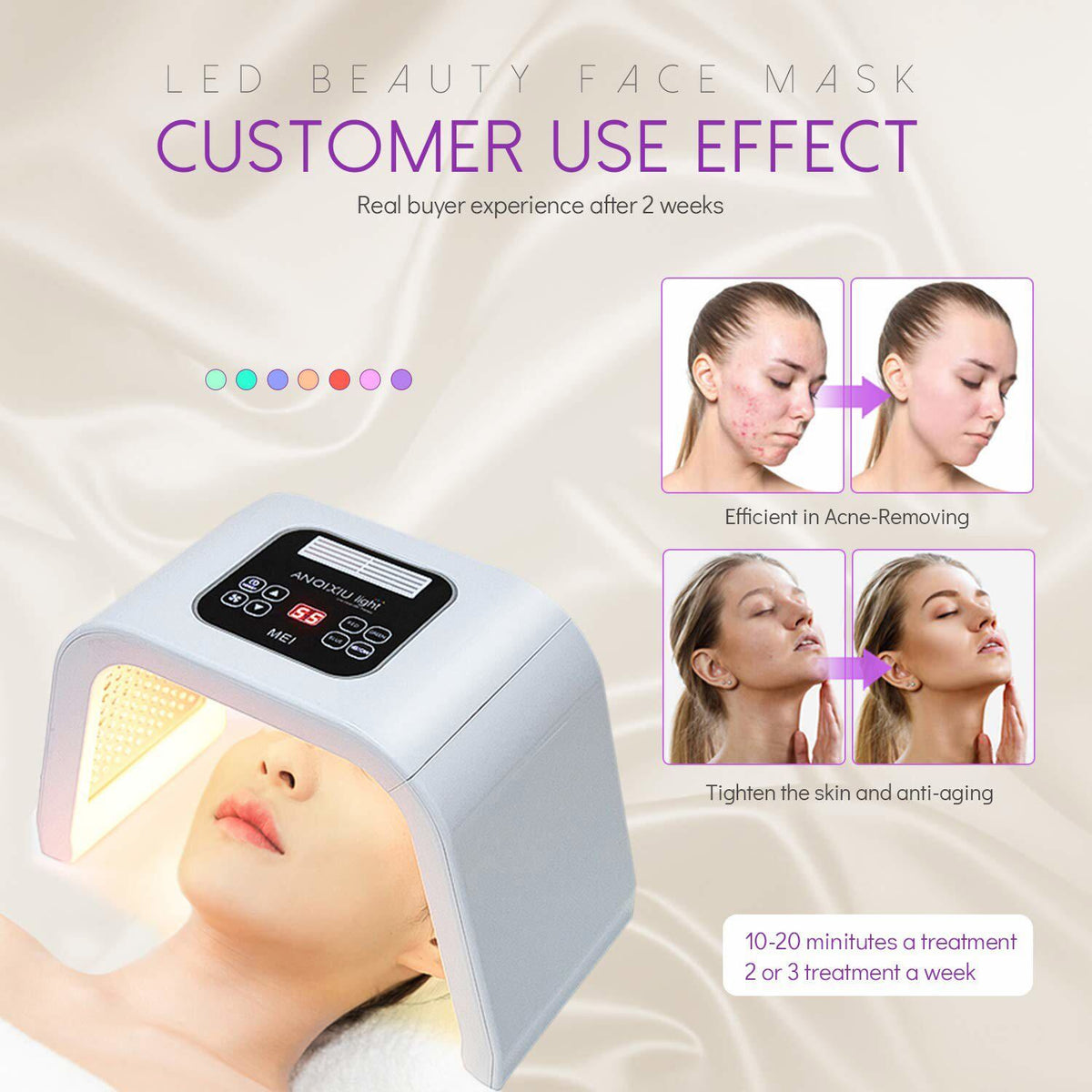 7-Color LED Face Mask Light Therapy for Skin Rejuvenation and Acne Treatment