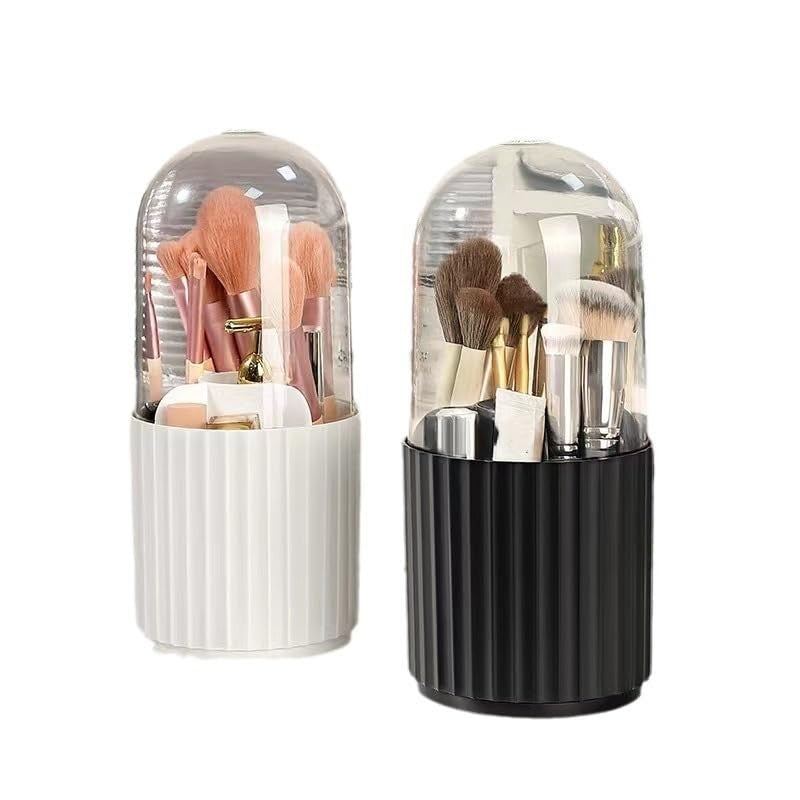 Rotating Makeup Brush Organizer with Lid - 360° Spin Storage
