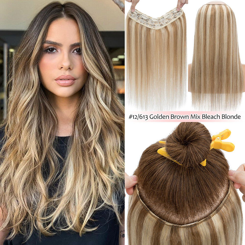 Clip-In Human Hair Extensions V-Shape Half Head - Remy Straight Hair