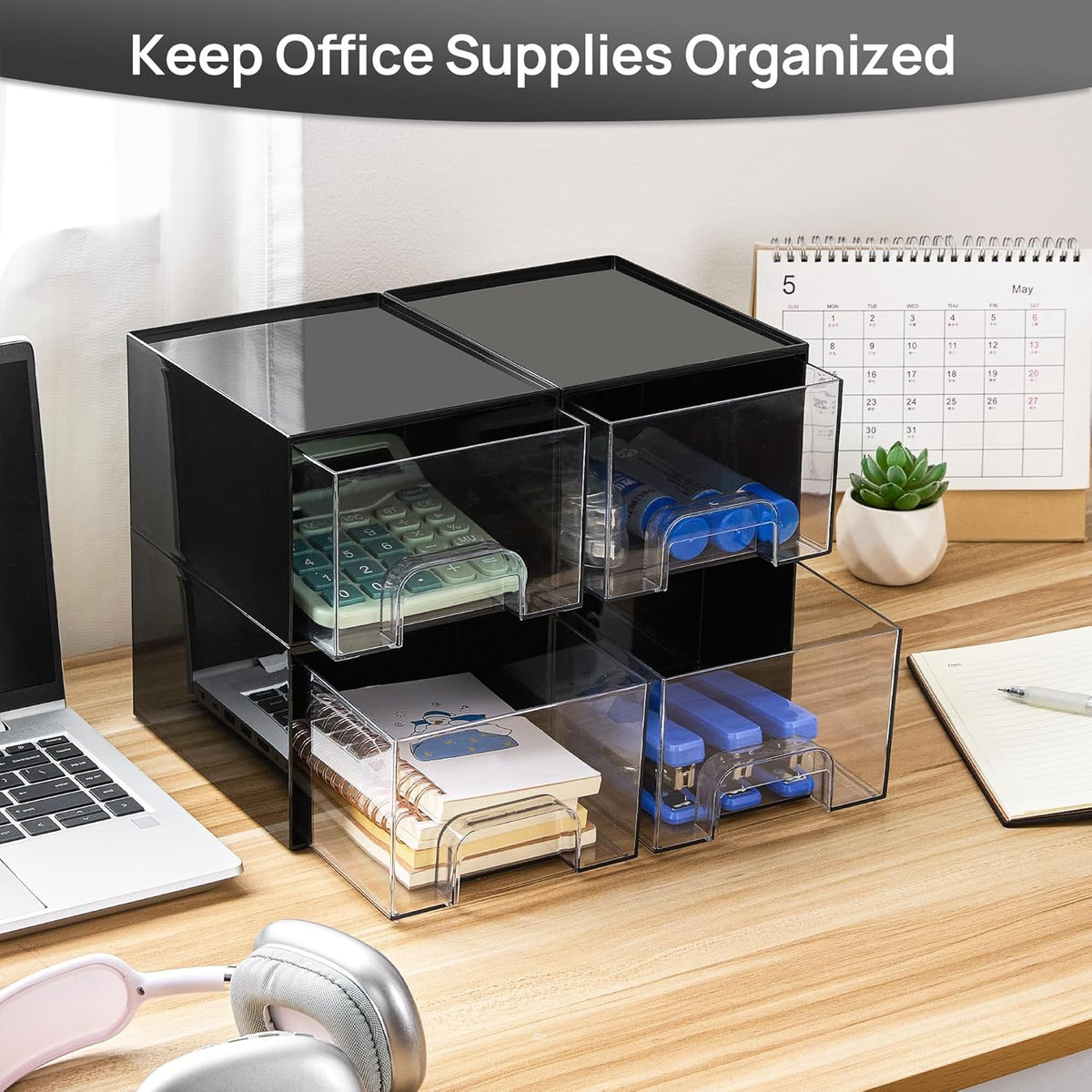 Stackable Storage Drawers for Men’s Cologne and Makeup - Black Plastic Organizer