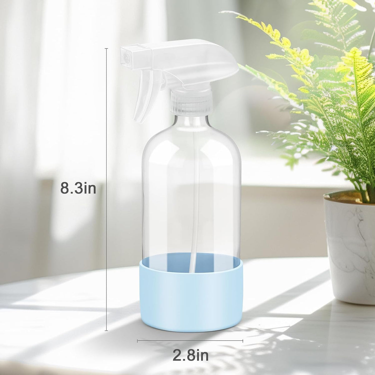 16 oz Glass Spray Bottles 2-Pack with Silicone Sleeve & Adjustable Nozzle