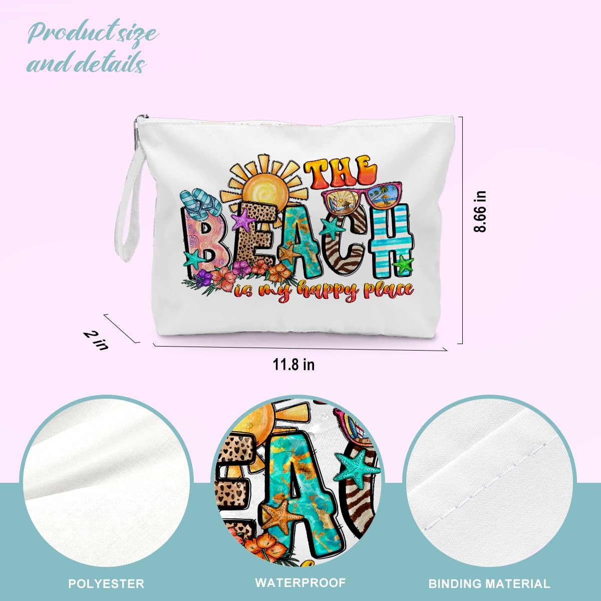 Waterproof Beach Tote Bag with Wet Cosmetic Pouch for Women