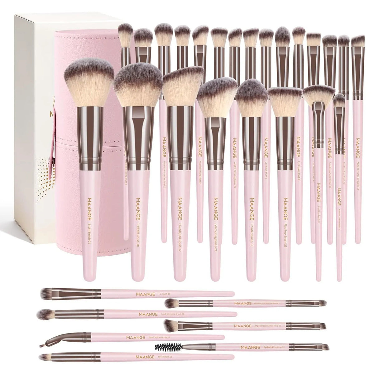 Maange 30-Piece Makeup Brush Set with Travel Case – includes 6 Face & 24 Eye Brushes