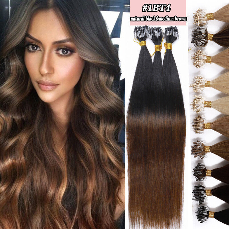 Remy Human Hair Extensions Full Head Micro Loop Beads - Multiple Colors & Lengths