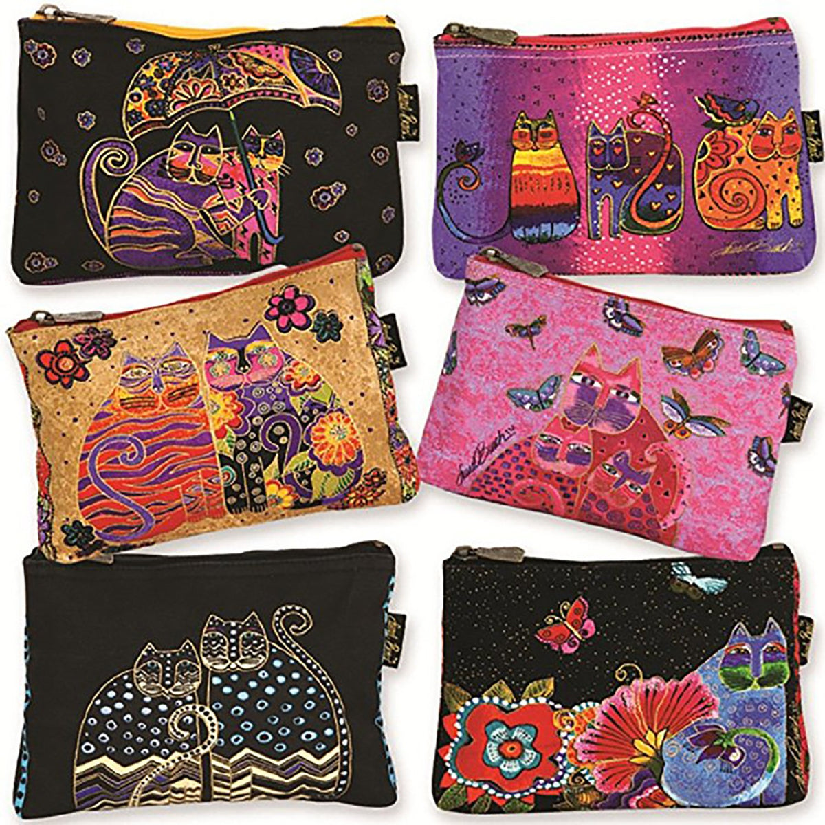 Laurel Burch Cat Cosmetic Bag - Mini Travel Toiletry Bag with Waterproof Lining