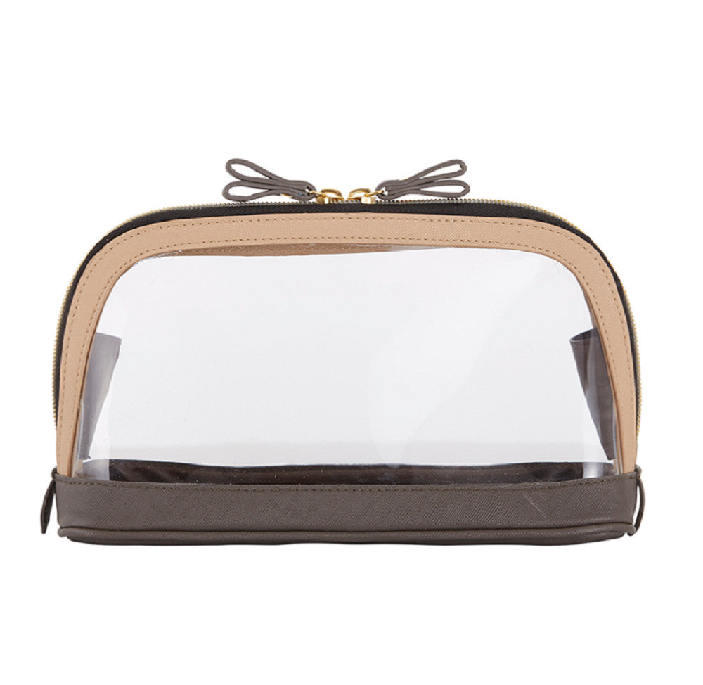 Clear Travel Pouch with Bow Closure - Charcoal 10.5x6.5in, TSA Compliant
