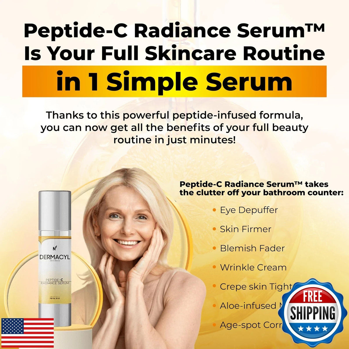 Peptide C Radiance Serum with Hyaluronic Acid - Anti-Aging & Brightening Face Serum, 30ml