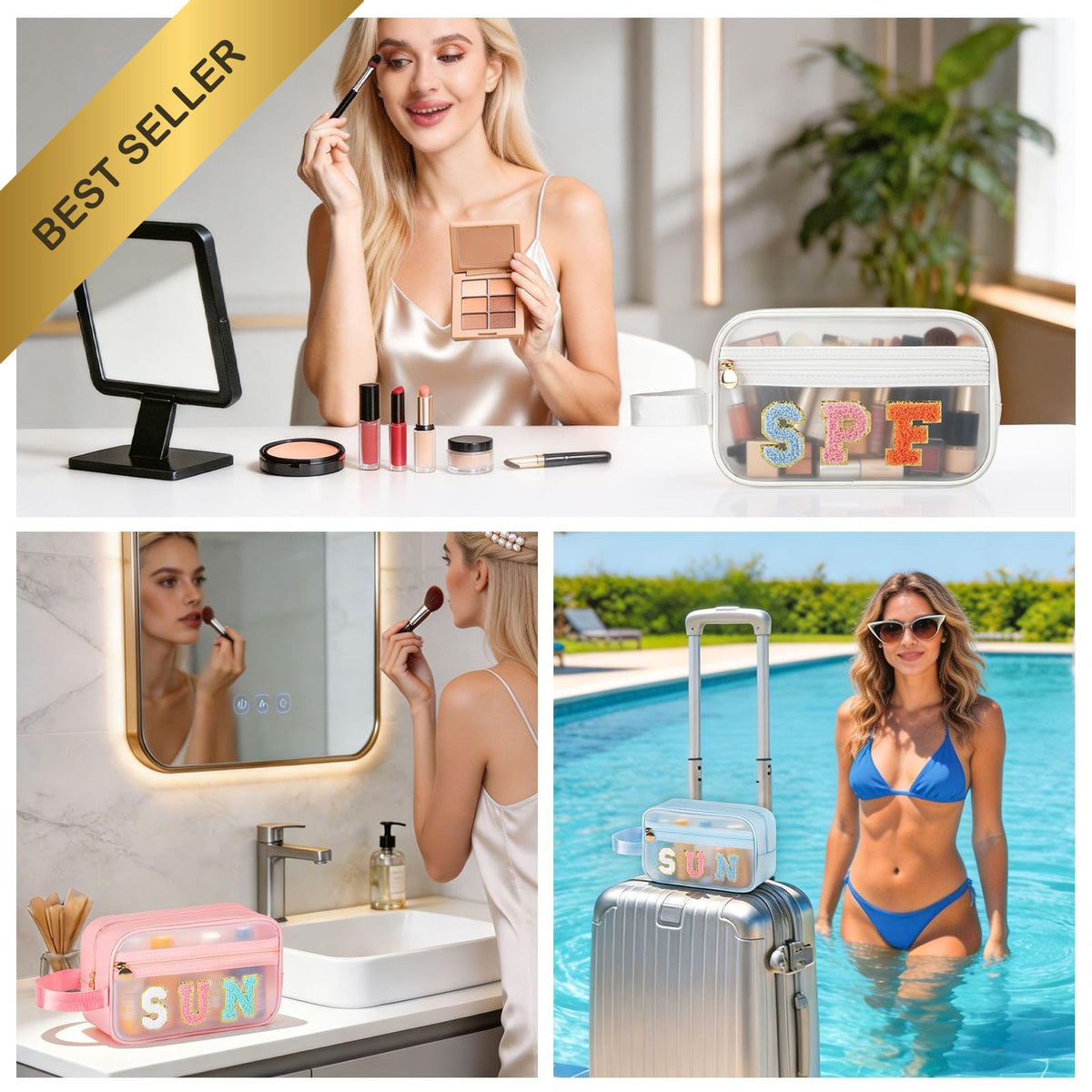 Waterproof Clear Sunscreen Bag for Beach Pool Travel - Organize SPF & Cosmetics