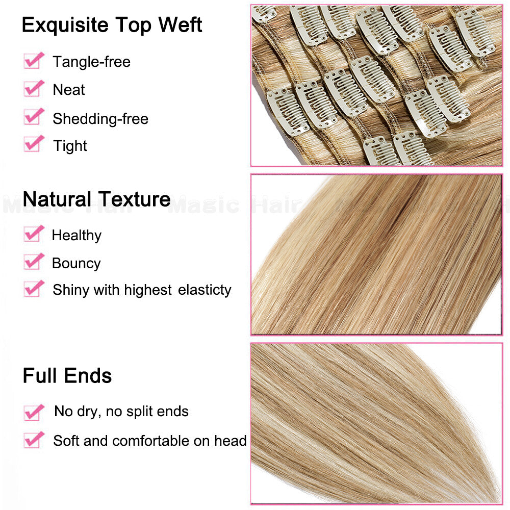 Clip-In Hair Extensions 100% Remy Human Hair 14-22in - Balayage Color Set