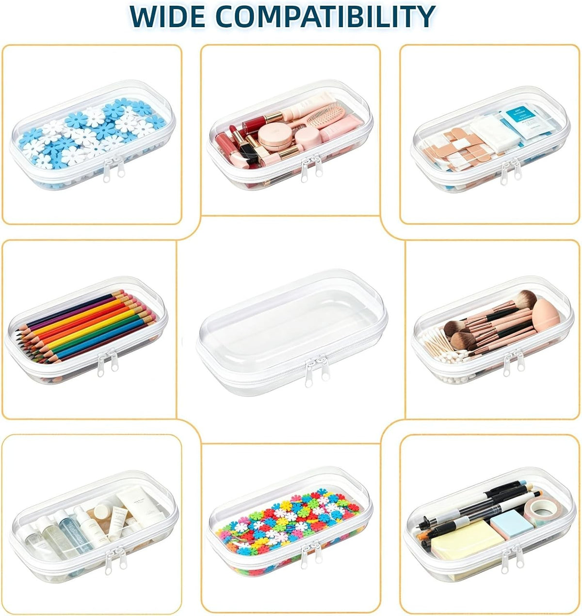Clear Hard Shell Zipper Storage Case 7.84 Inch Portable Organizer