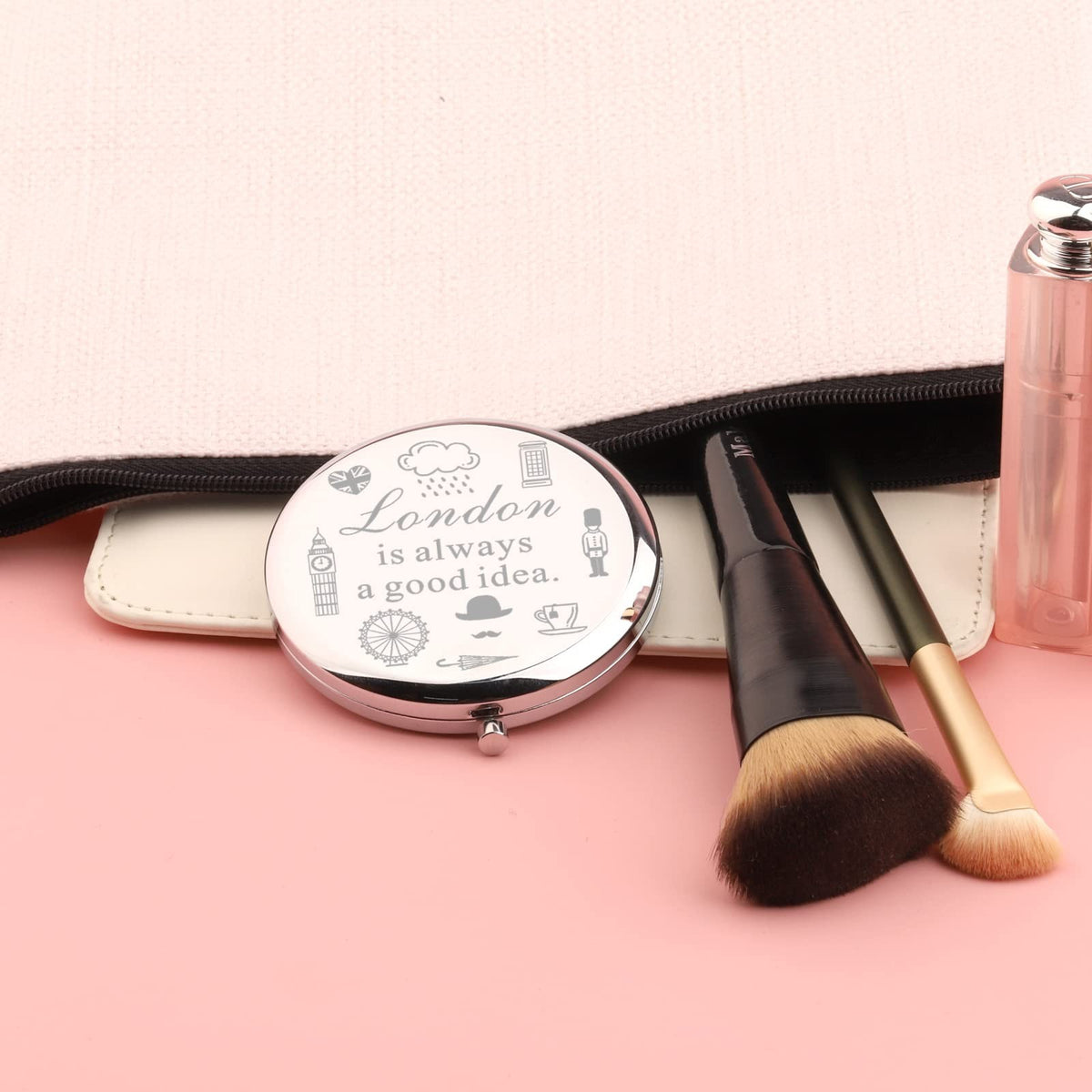 Mini Travel Compact Mirror with Magnifying & Standard Sides - Silver