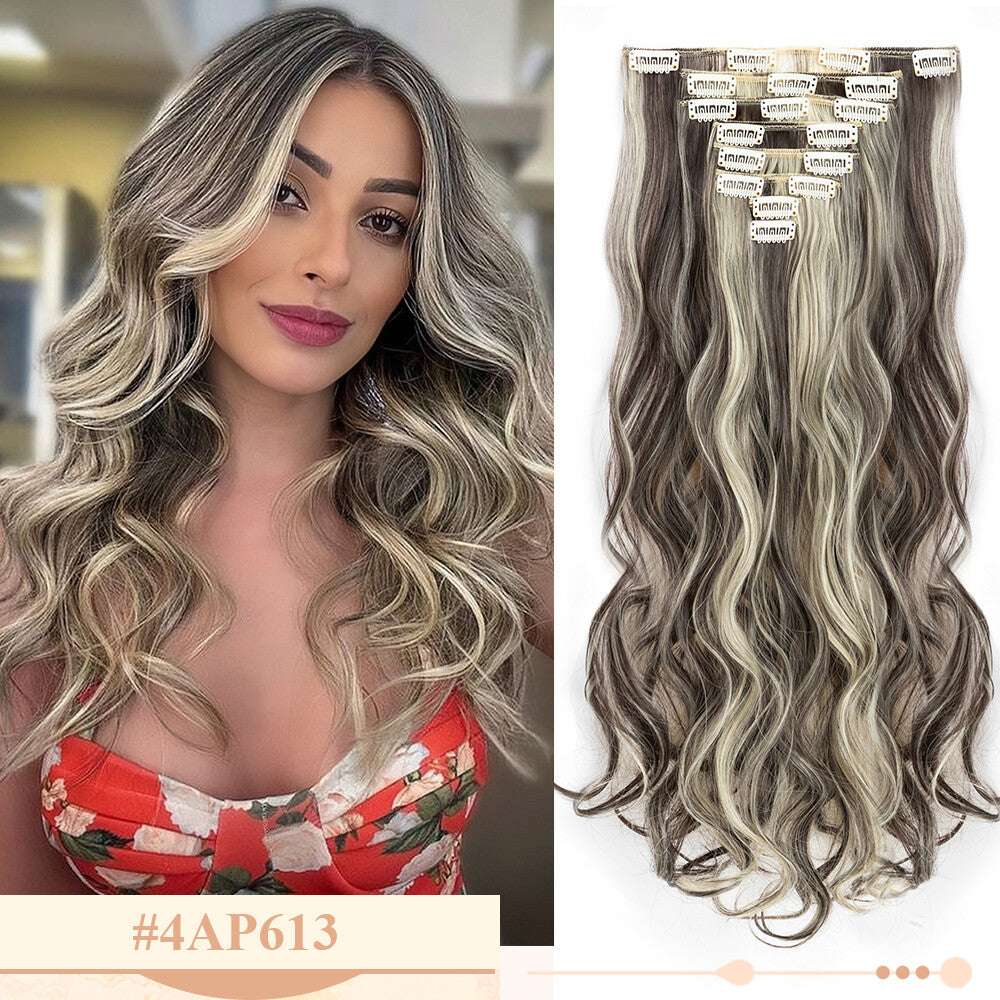 Clip-In Hair Extensions Full Head Ombre Highlight Synthetic Thick Hair 8-24 Inches