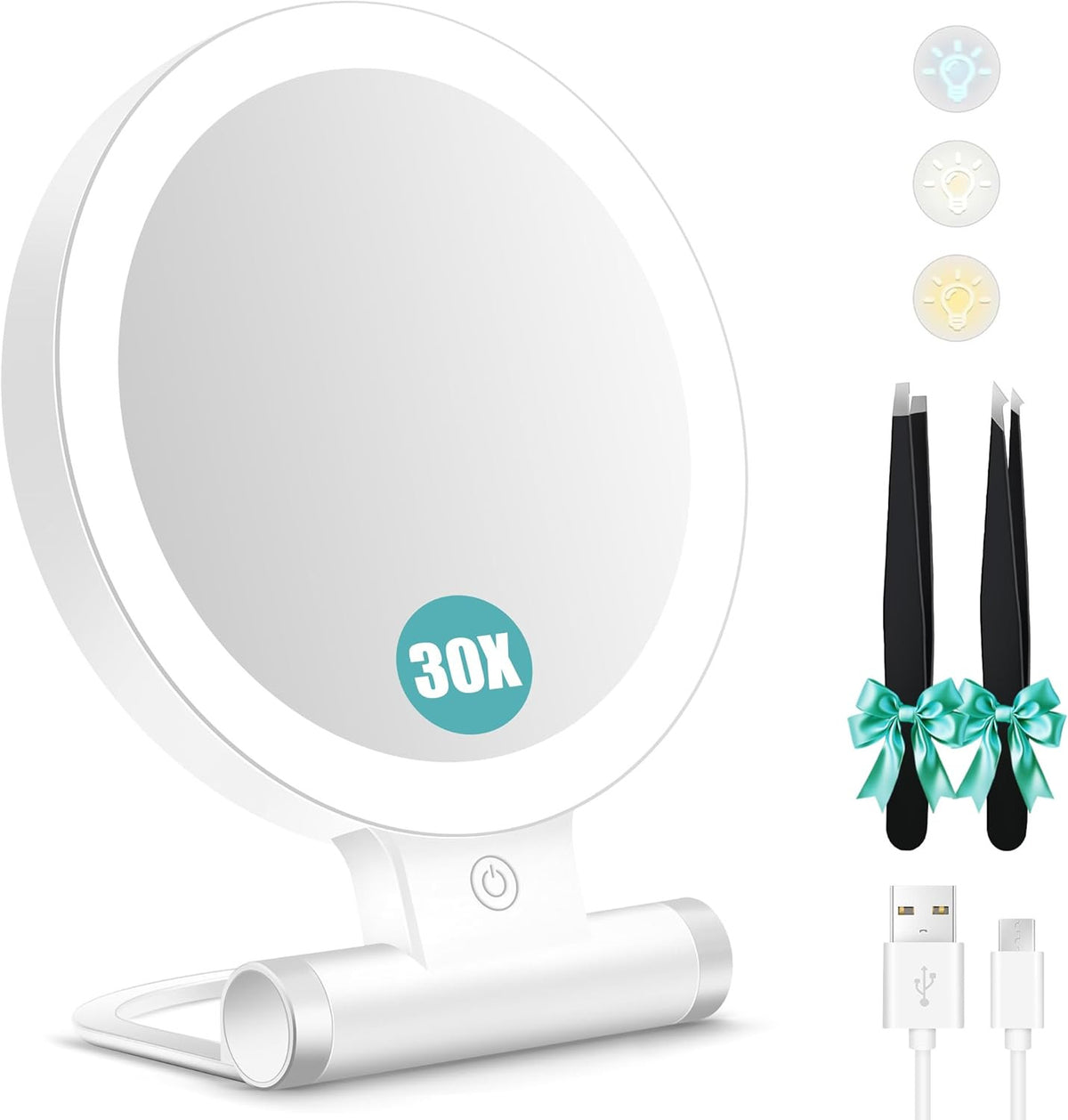 Magnifying Makeup Mirror with Light 30X Dual-Sided Tabletop Mirror