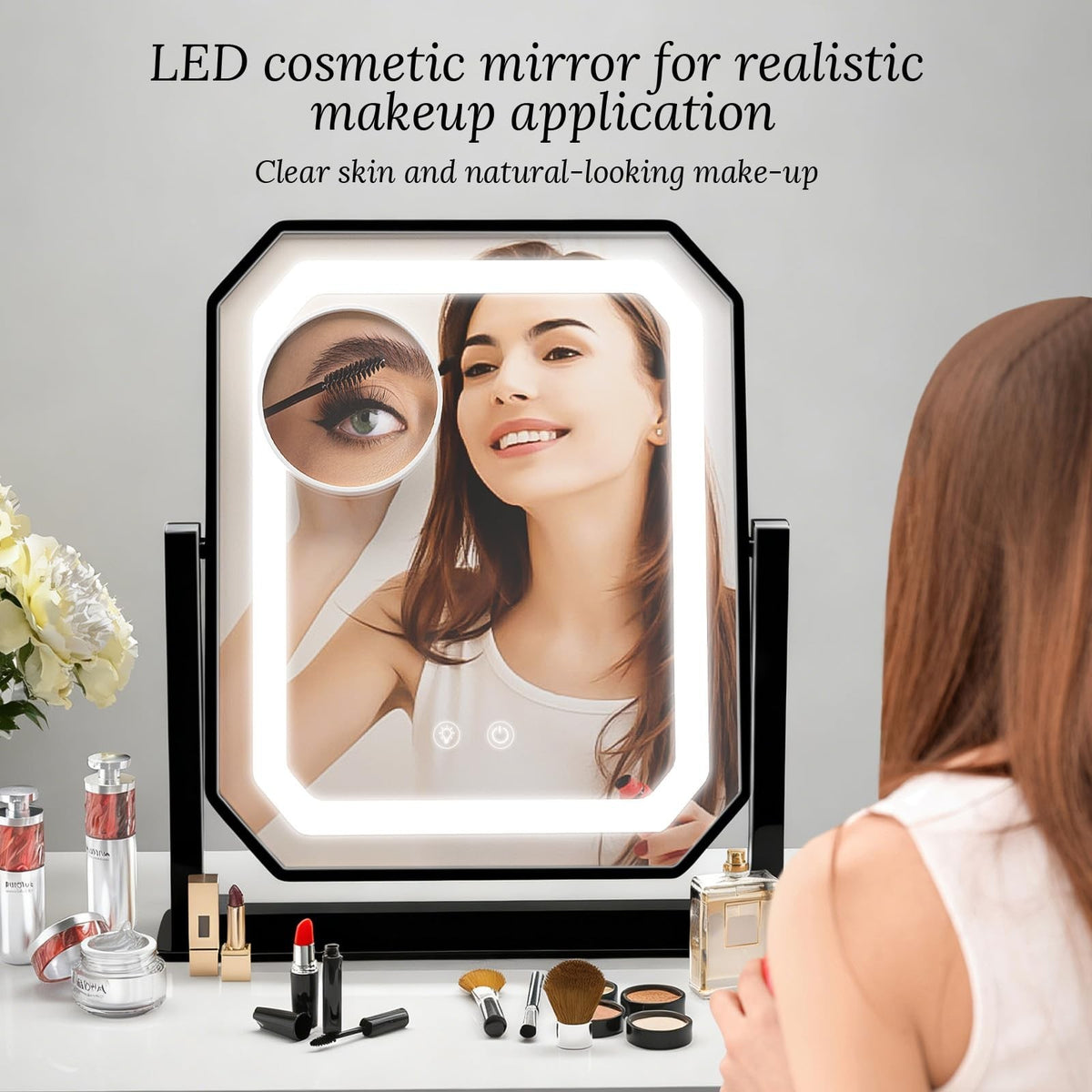 Lighted Makeup Mirror with 3 Color Modes, Touch Control, 10x Magnifier, 12x10 Inch Vanity Mirror