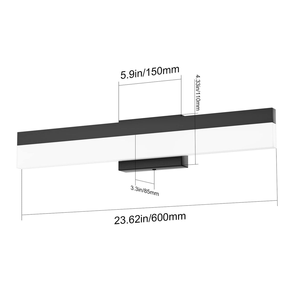 Modern 24-Inch Black Bathroom Wall Light Fixture with LED Vanity Lighting
