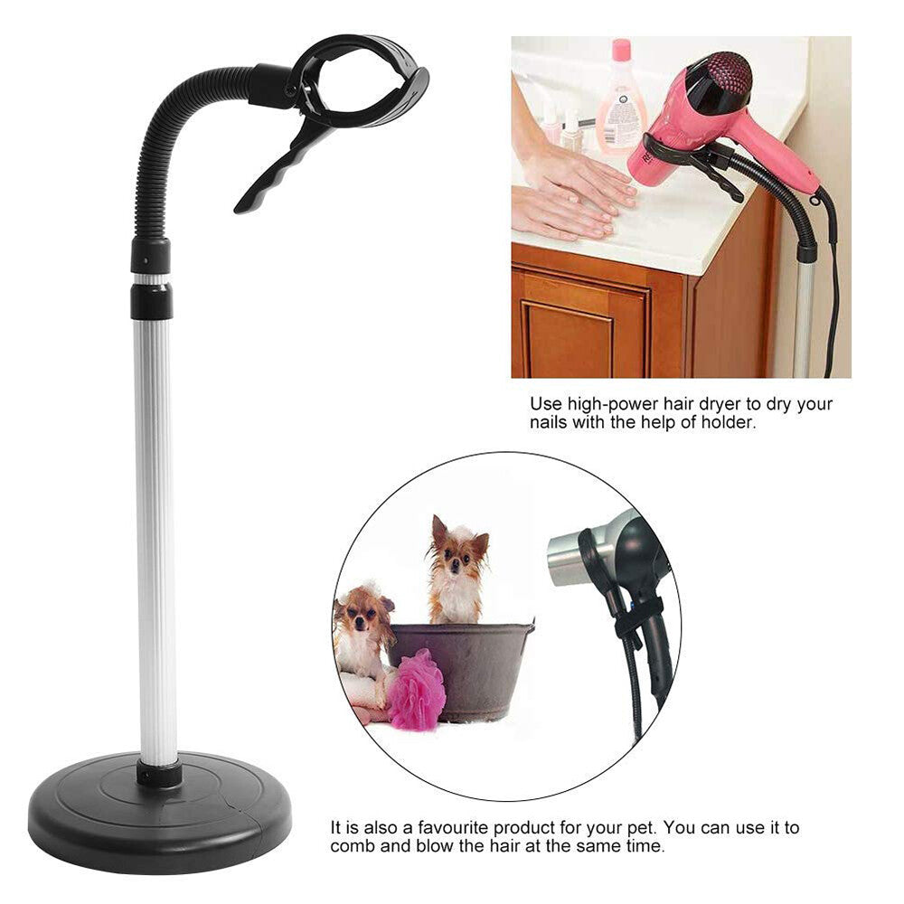 Retractable Hair Dryer Stand Holder with 360° Rotating Mount - Hands-Free Vertical Support