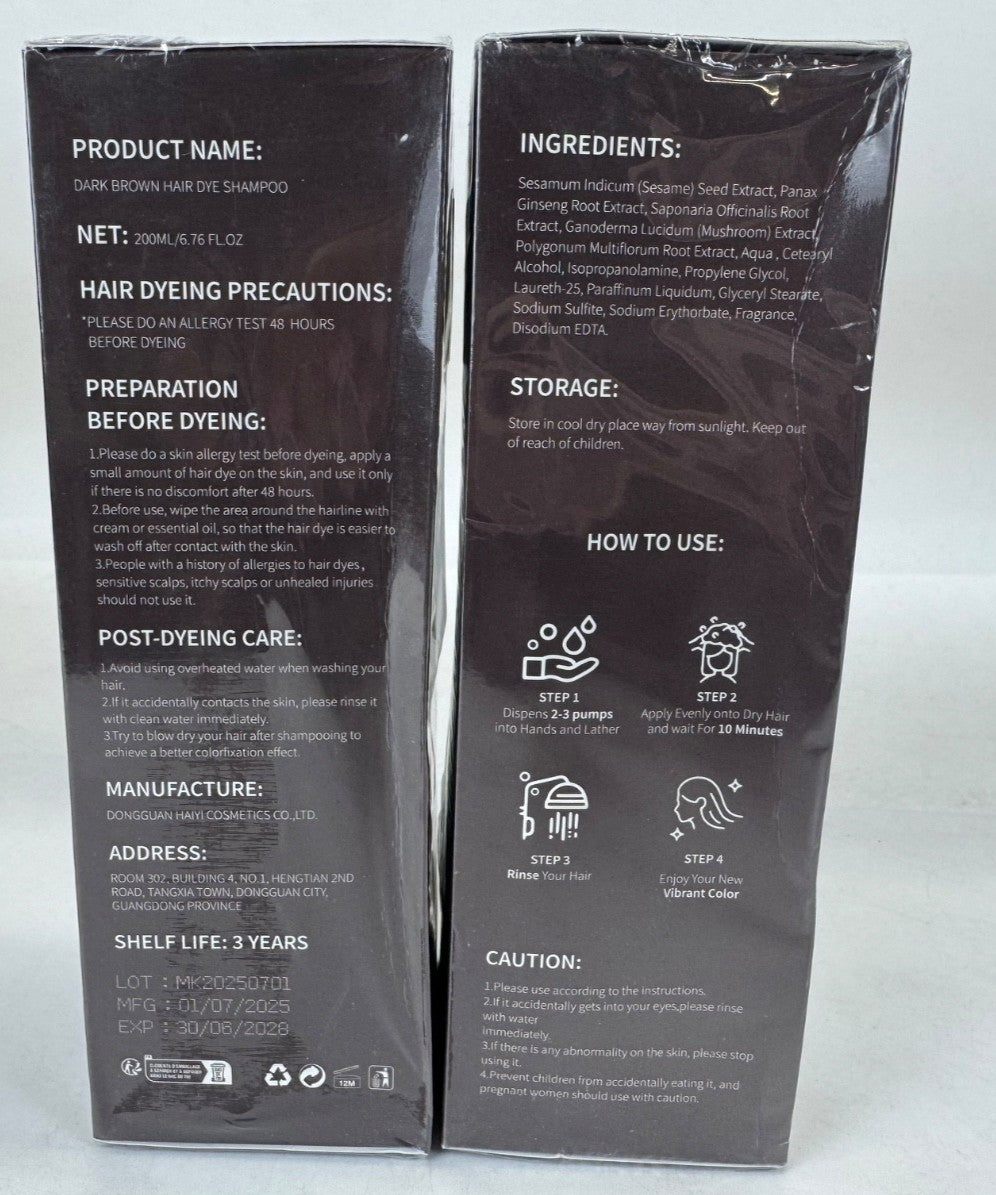 Hair Color Dye Shampoo - Dark Brown, 2 Pack