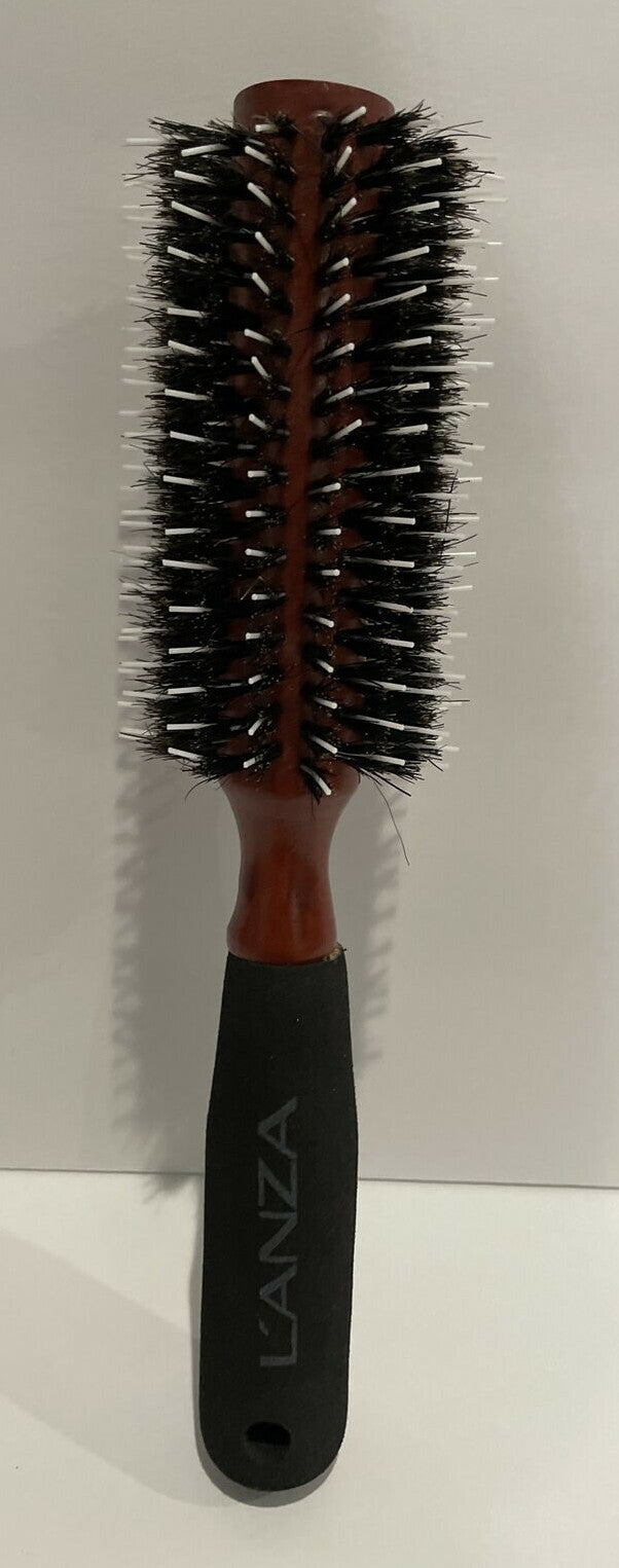 Lanza Boar Nylon Bristle Round Hair Brush 2.2 Inch with Wooden Handle