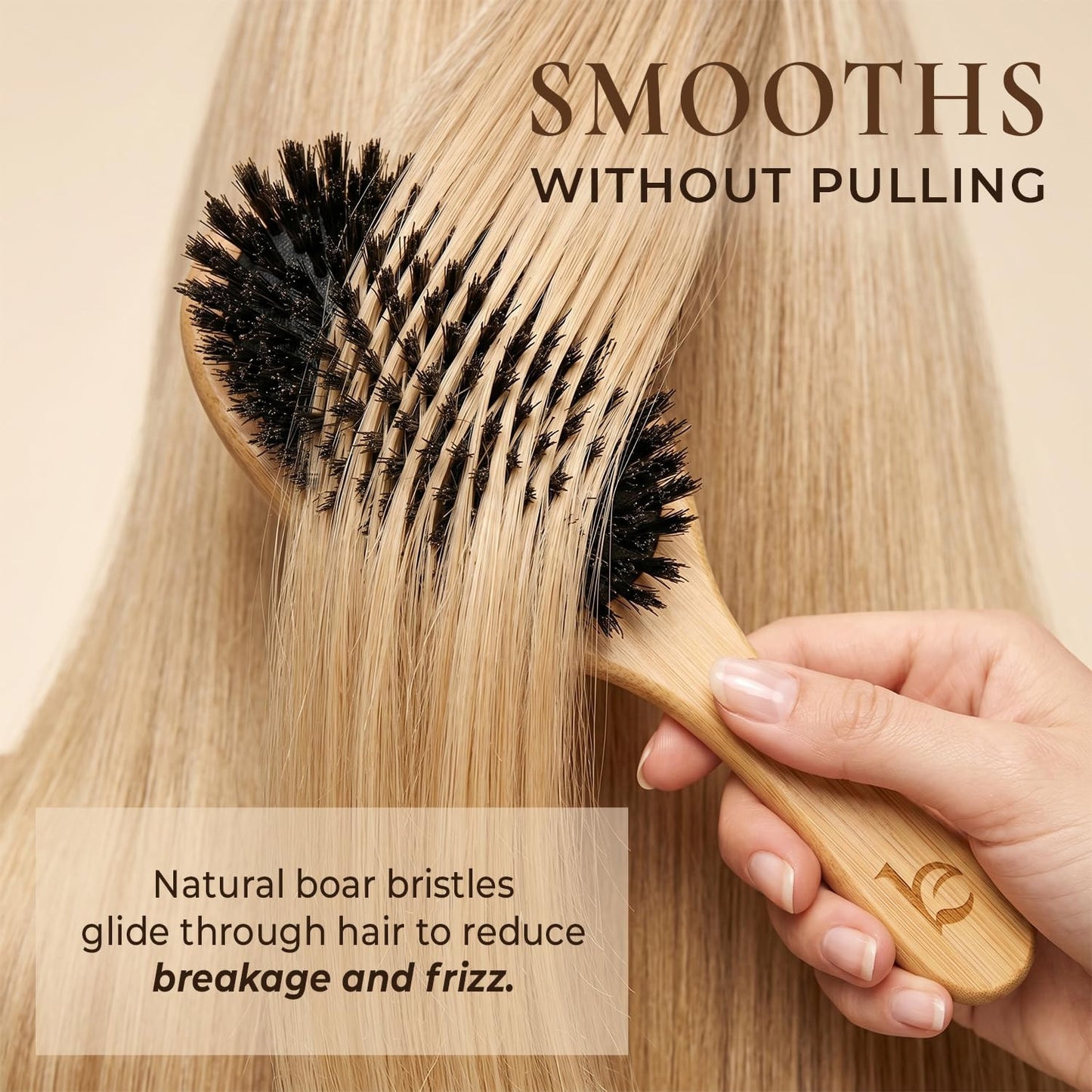 Natural Boar Bristle Hair Brush for Detangling & Frizz Control - Gentle & Eco-Friendly