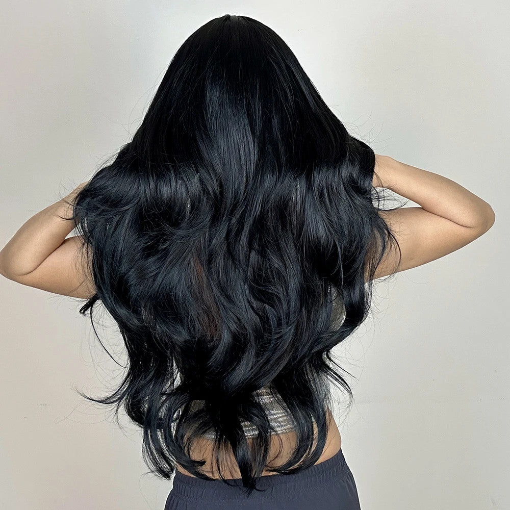 Long Wavy Synthetic Wig with Bangs - Heat Resistant Cosplay Hair