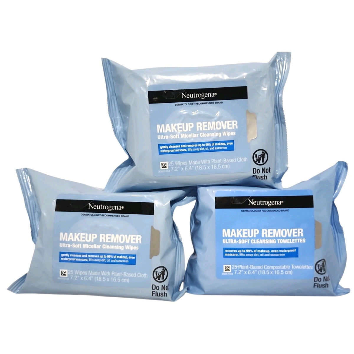 Neutrogena Makeup Remover Wipes Alcohol-Free 3-Pack, 75 Total Cleansing Towelettes