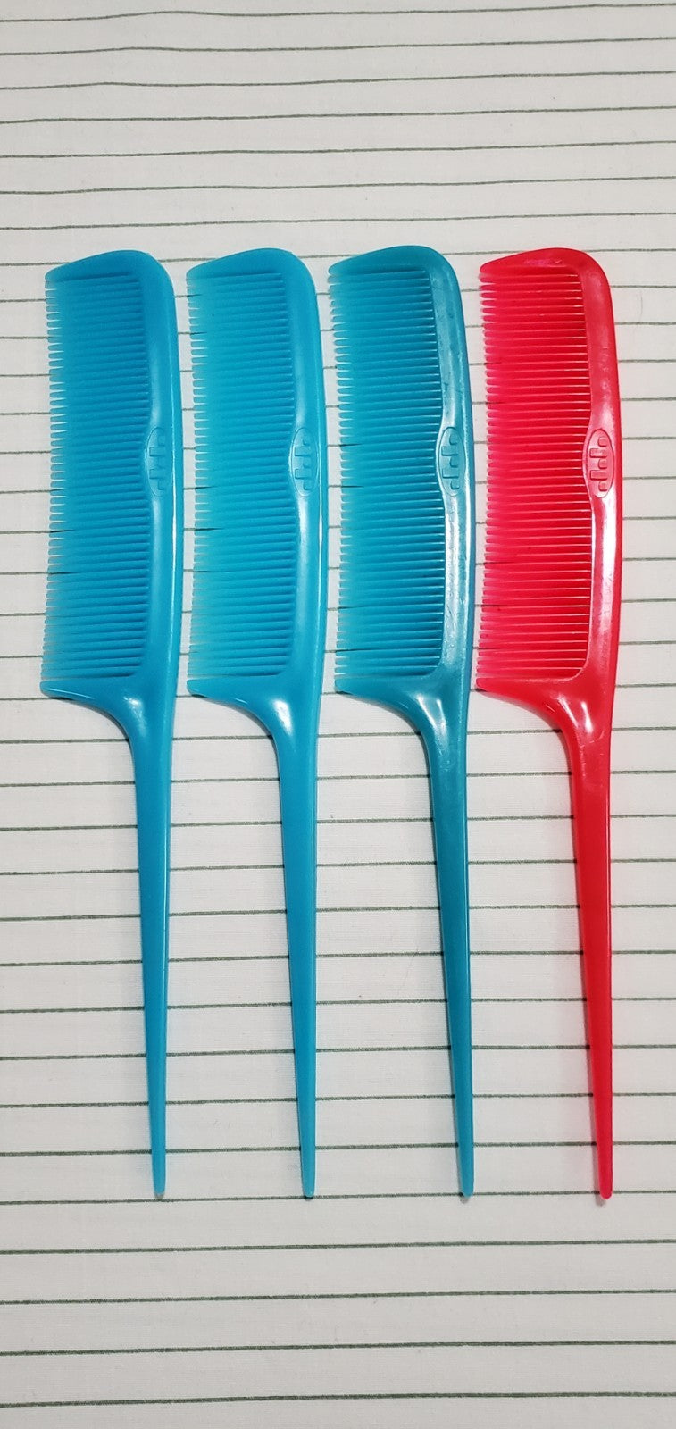 Vintage Tip Top Unbreakable Hair Combs 8 Inch - Blue & Red Set