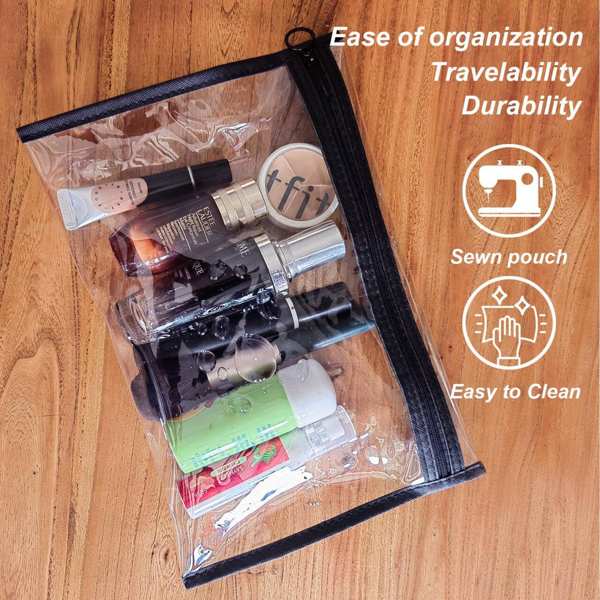 Clear Toiletry Bags Set with Loop Zipper, 3 Sizes PVC Cosmetic Pouches for Travel