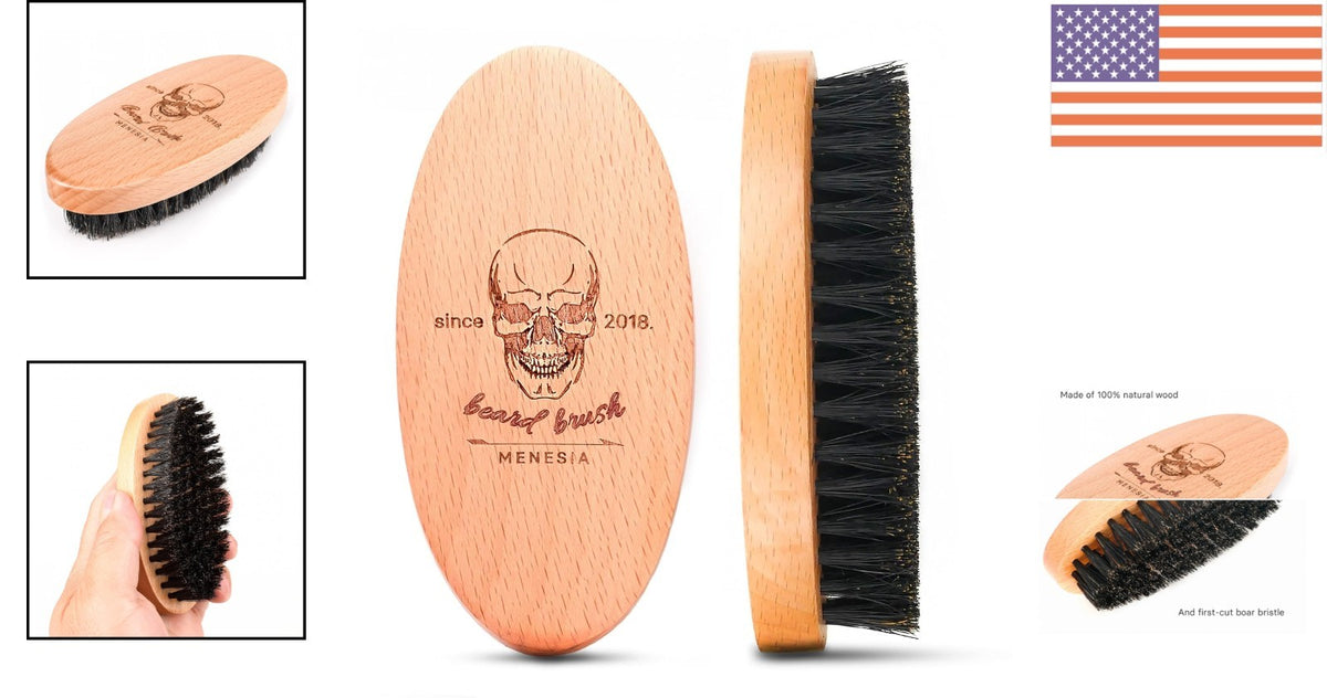 Men's Wooden Beard Brush Travel Size with Boar Bristles for Gentle Grooming