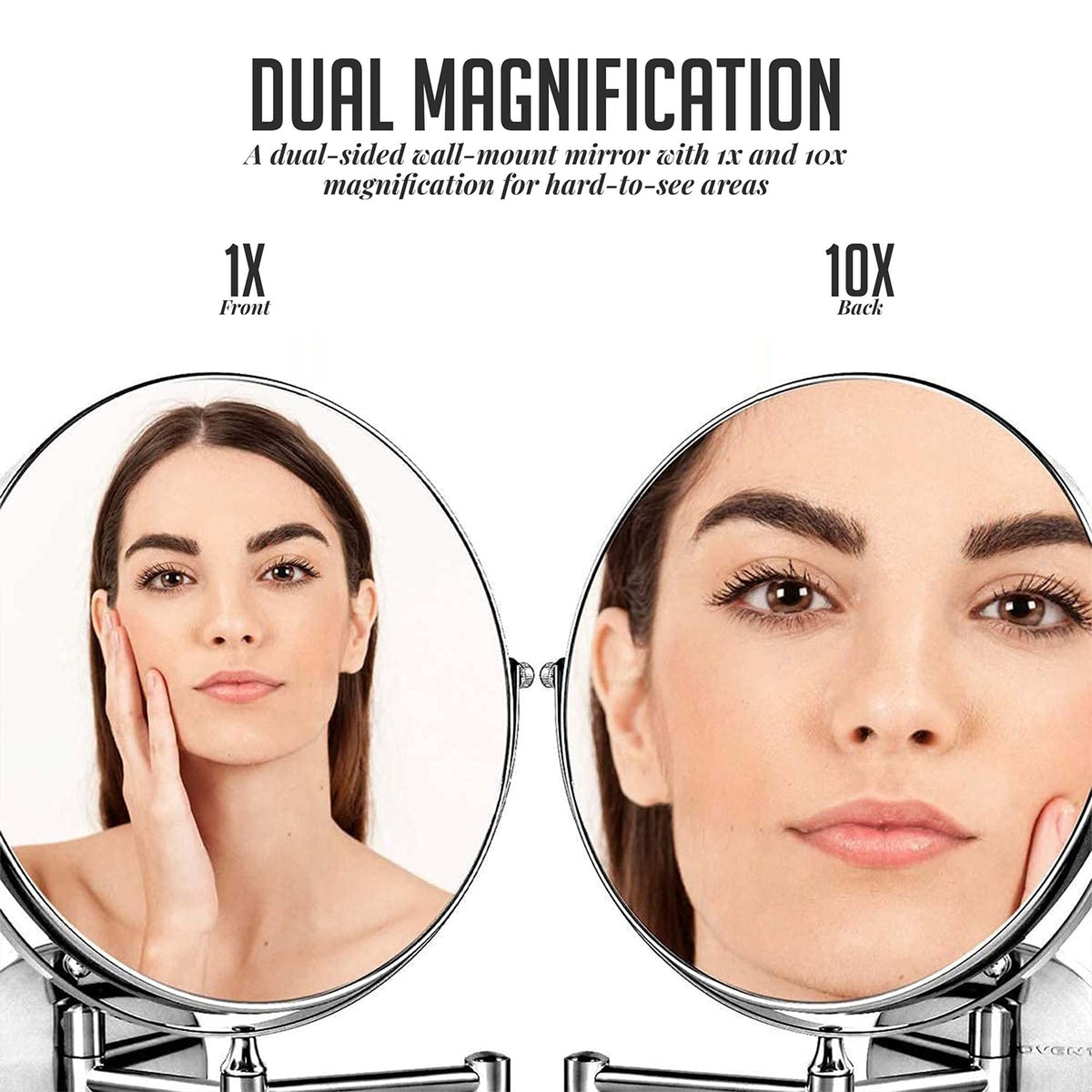 Wall Mount Makeup Mirror 9 Inch with 1X & 10X Magnification, Adjustable Swivel