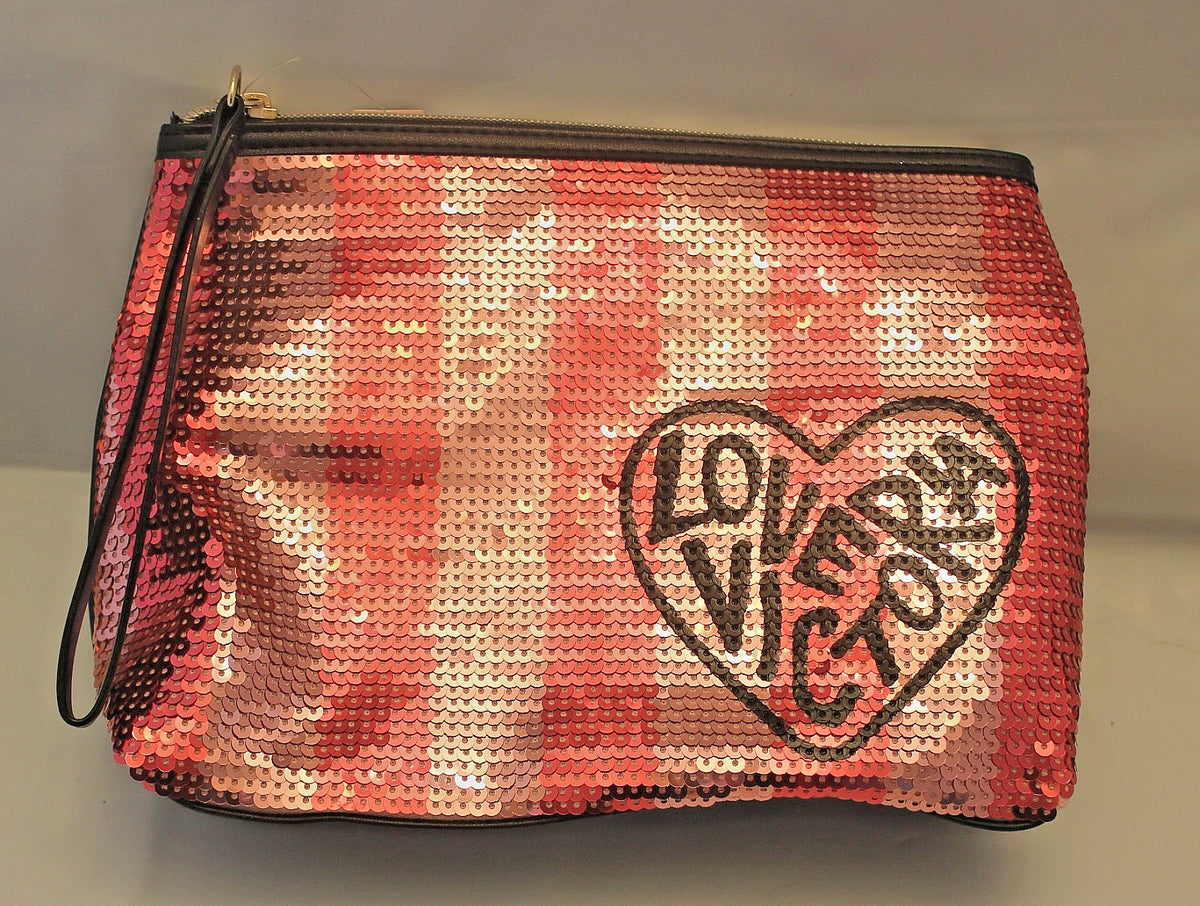 Victoria's Secret Pink Sequin & Striped Cosmetic Makeup Bag