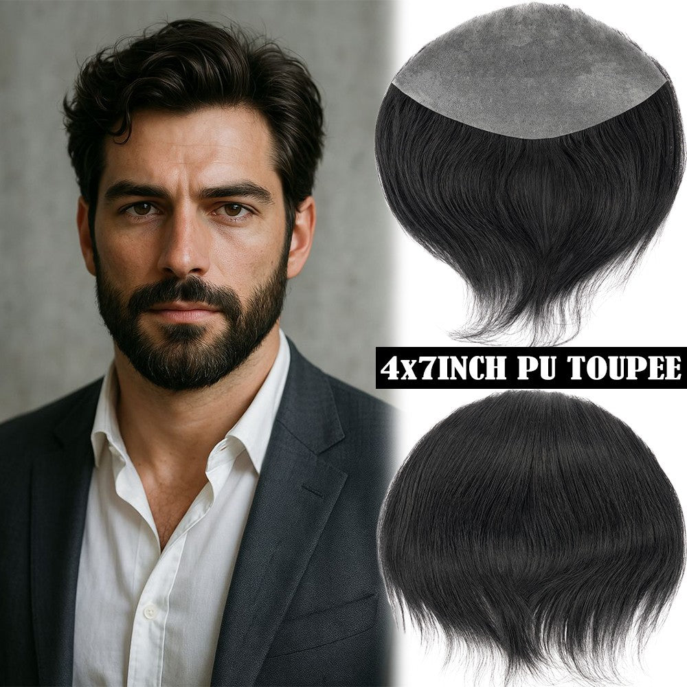 Human Hair Toupee for Men Receding Hairline - Skin PU Base & Natural Look