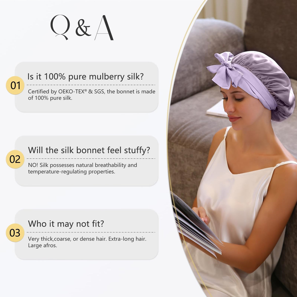 ZIMASILK 100% Mulberry Silk Bonnet for Sleeping Women Long One Size,