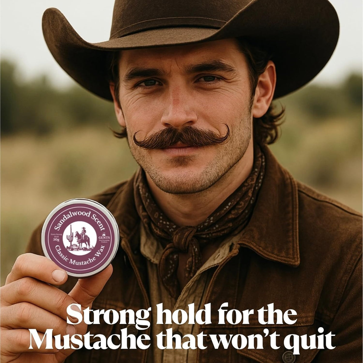 Men's Mustache Wax Kit with Strong Hold & Sandalwood Scent – Includes Travel Comb & Pocket Brush