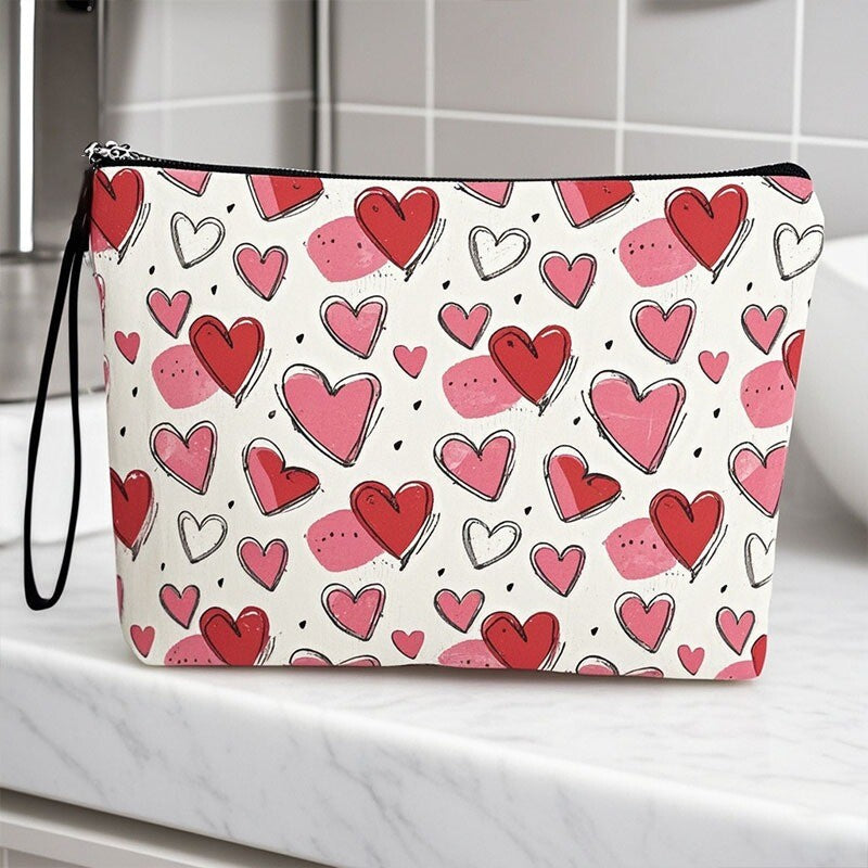 Pink Heart Makeup Bag Cosmetic Organizer Travel Toiletry Pouch Gift