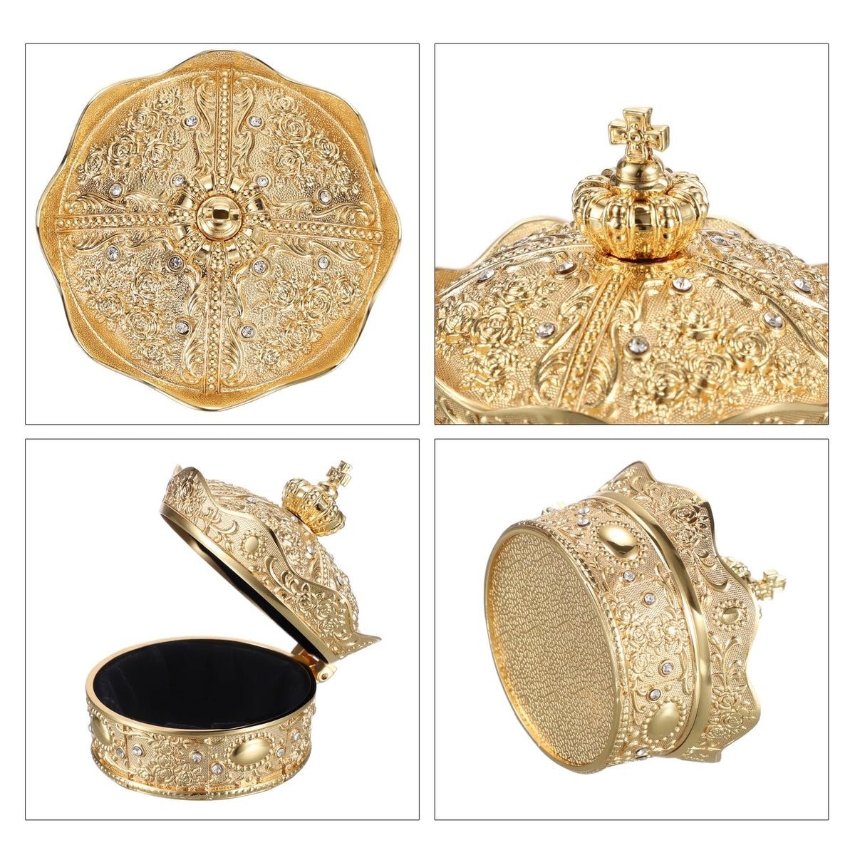 Vintage Jewelry Box Small Trinket Holder for Earrings, Gold