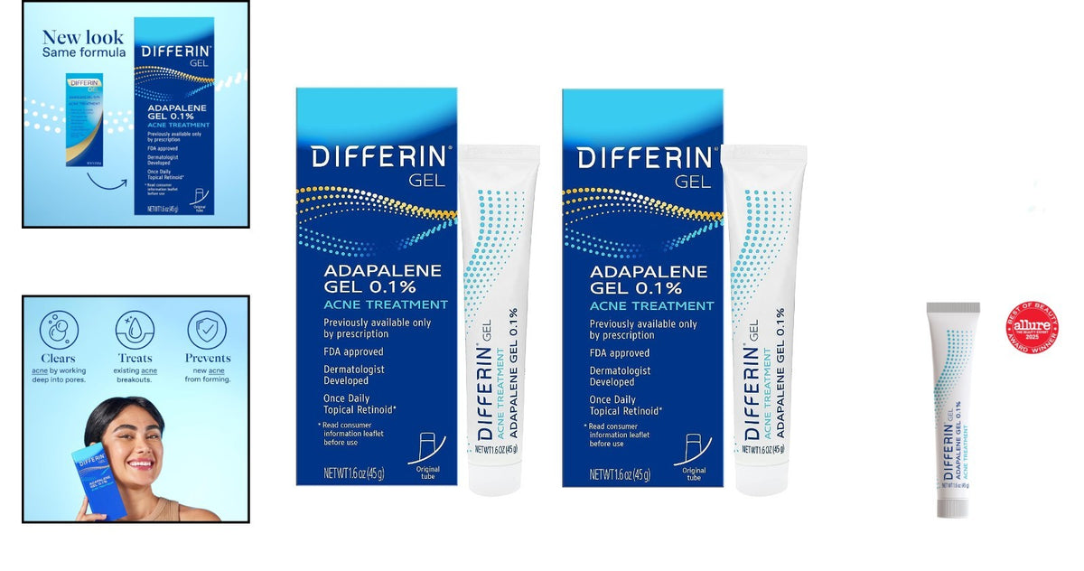 Acne Treatment Gel with 0.1% Adapalene - 180 Day Supply, Pack of 2 Tubes