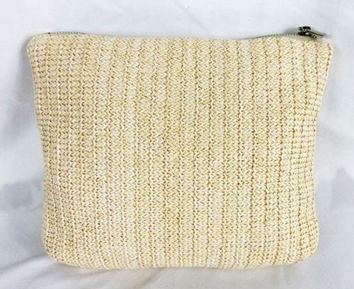 Faux Raffia Tassel Women's Clutch Bag - Small Beige Cosmetic Bag