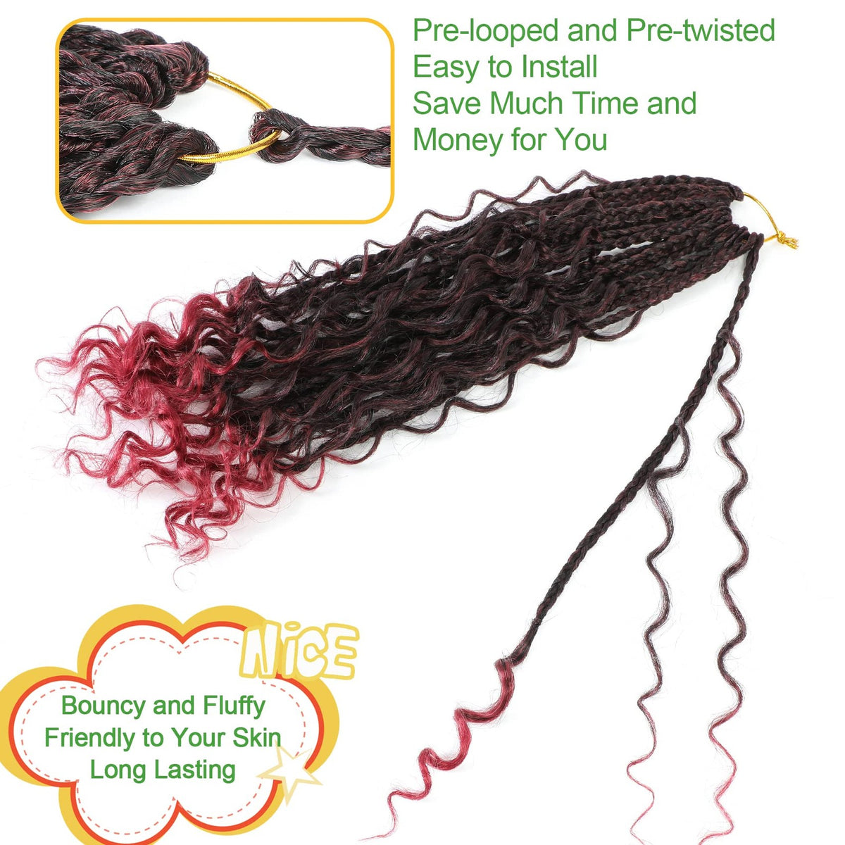 Fulcrum Goddess Box Braids Crochet Hair - 14 Inch, 9-Pack, Natural Look