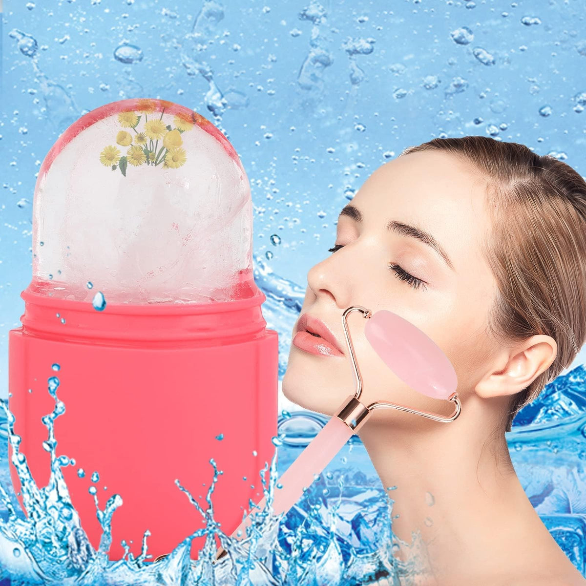Facial Ice Roller Mold Set - Reusable Silicone Face & Oval Massager